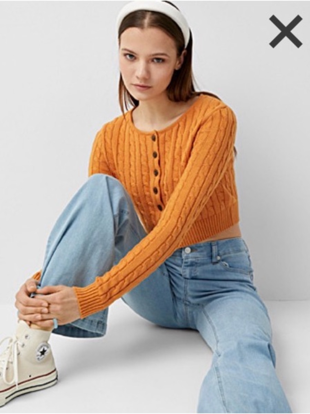 twik mustard yellow cable knit sweater- button detail